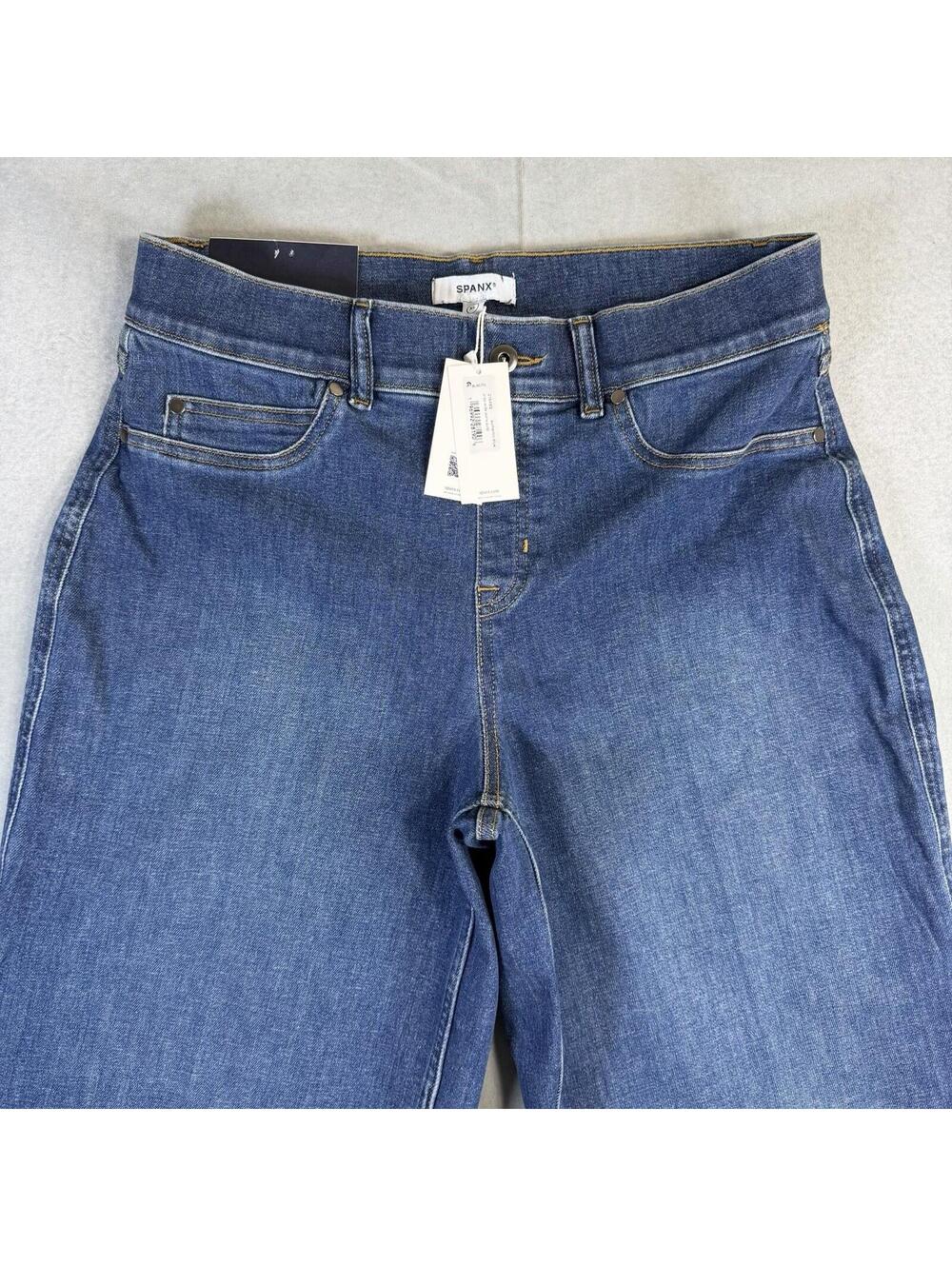 Spanx Crop Wide Leg Jeans Women's XL Petite Blue Medium Wash Denim NWT - Picture 2 of 10